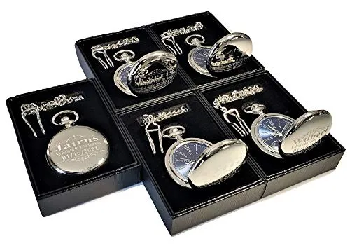 1 Personalized Pocket watch, Vintage style engraved gift. Box included, Stainless chain and engraving is included, Groomsmen, best man gifts for couples and weddings (Silver)