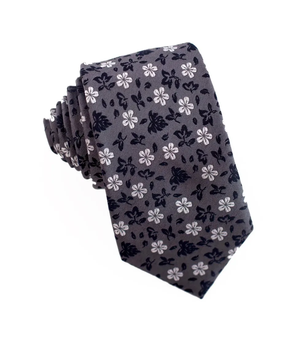 100% Woven Silk Grey Floral