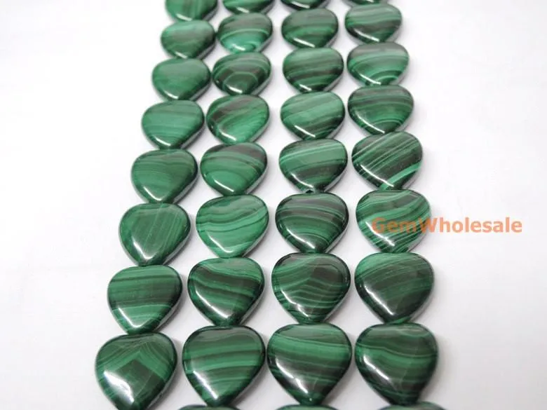 12mm Genuine natural green malachite stone heart beads