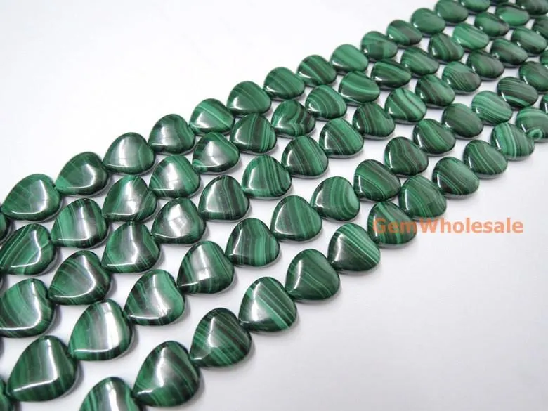 12mm Genuine natural green malachite stone heart beads