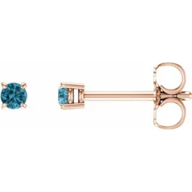 14K Rose 2.5 mm Natural Blue Zircon Stud Earrings