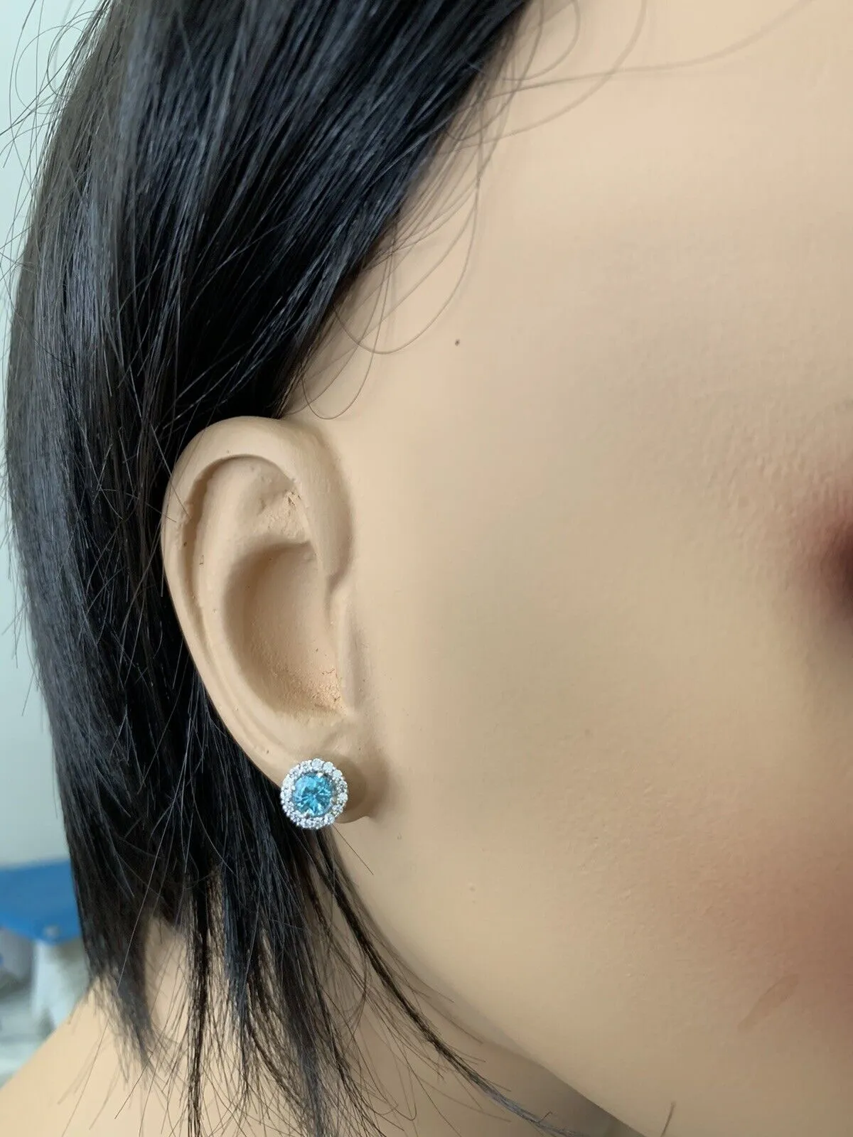 2.25 Carats Natural Zircon and Diamond 14k Solid White Gold Earrings