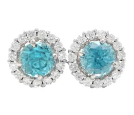 2.25 Carats Natural Zircon and Diamond 14k Solid White Gold Earrings