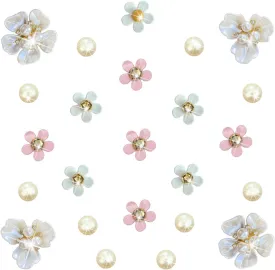 24Pcs Colorful Flower Charms for Croc,Bling Daisy with Cute Flower, Pearl Charms Jewelry Diamond Shoe Decoration, Luxury Accessories for Party Favors Birthday Shoes Care and Accessories