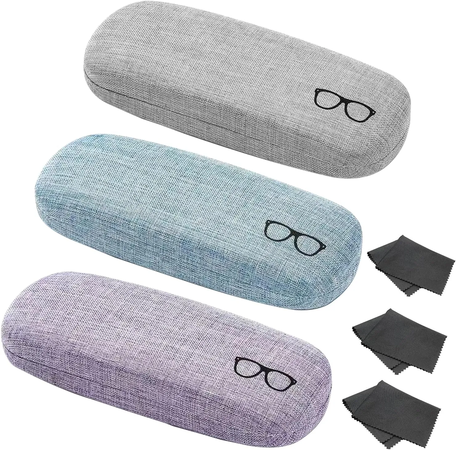 3 Pack Hard Shell Eyeglasses Case, Unisex Portable Glasses Protection Case Linen Fabrics Glasses Case