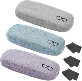 3 Pack Hard Shell Eyeglasses Case, Unisex Portable Glasses Protection Case Linen Fabrics Glasses Case