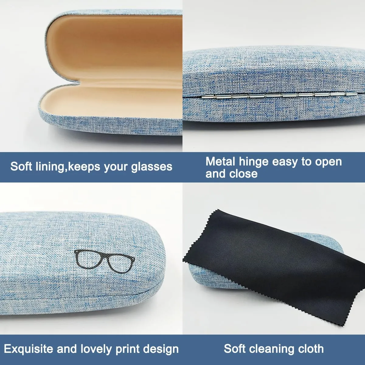 3 Pack Hard Shell Eyeglasses Case, Unisex Portable Glasses Protection Case Linen Fabrics Glasses Case