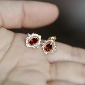 925 Sterling Silver Stud Earrings Charm Jewelry - Geometric Garnet Red Zircon - Xm280