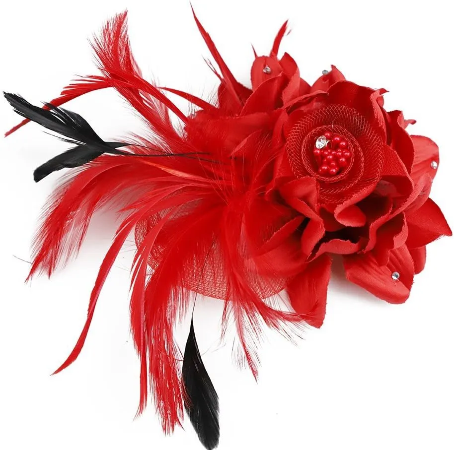 ACTLATI Fascinator Hat for Women Flower Mesh Feathers Hair Clip Tea Party Wedding Cocktail 20s Flapper Headpiece