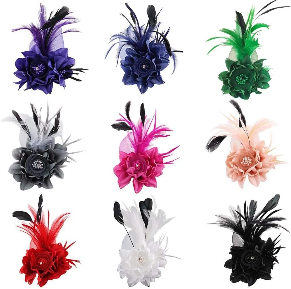 ACTLATI Fascinator Hat for Women Flower Mesh Feathers Hair Clip Tea Party Wedding Cocktail 20s Flapper Headpiece