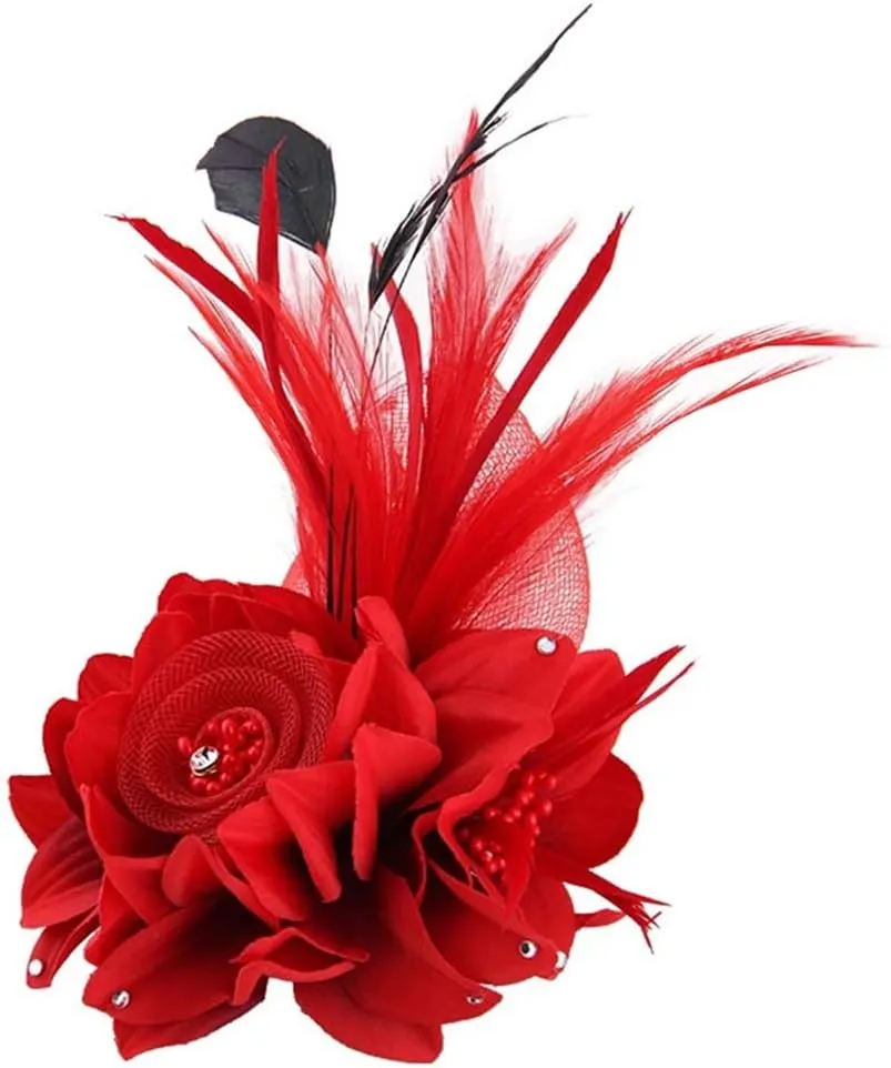 ACTLATI Fascinator Hat for Women Flower Mesh Feathers Hair Clip Tea Party Wedding Cocktail 20s Flapper Headpiece
