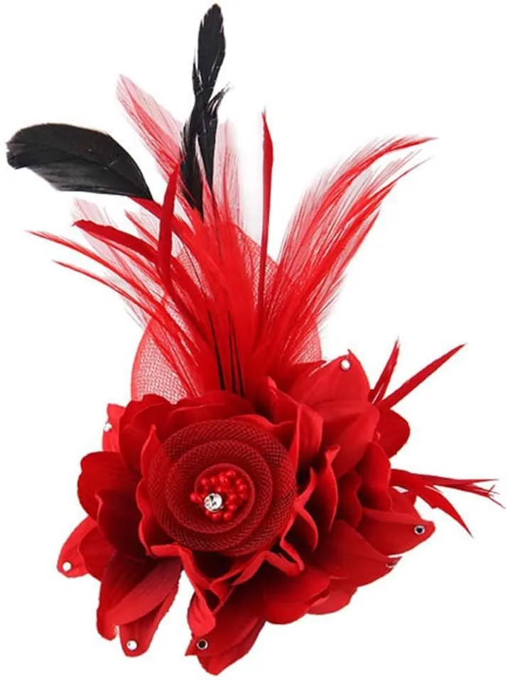 ACTLATI Fascinator Hat for Women Flower Mesh Feathers Hair Clip Tea Party Wedding Cocktail 20s Flapper Headpiece