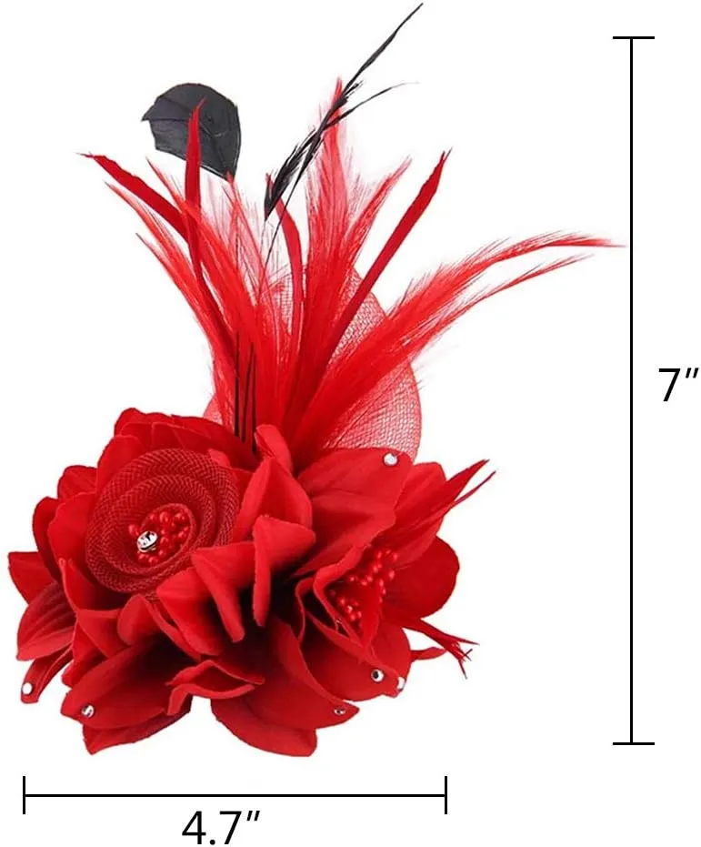 ACTLATI Fascinator Hat for Women Flower Mesh Feathers Hair Clip Tea Party Wedding Cocktail 20s Flapper Headpiece