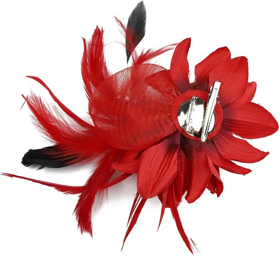 ACTLATI Fascinator Hat for Women Flower Mesh Feathers Hair Clip Tea Party Wedding Cocktail 20s Flapper Headpiece