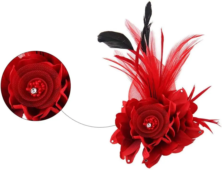ACTLATI Fascinator Hat for Women Flower Mesh Feathers Hair Clip Tea Party Wedding Cocktail 20s Flapper Headpiece