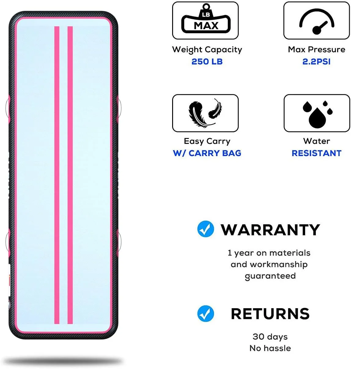 ALIFUN Inflatable Gymnastics Tumbling Track Mat Air Training Mat 6.6-20ft Non Slip for Home/Gym/Yoga with Pump