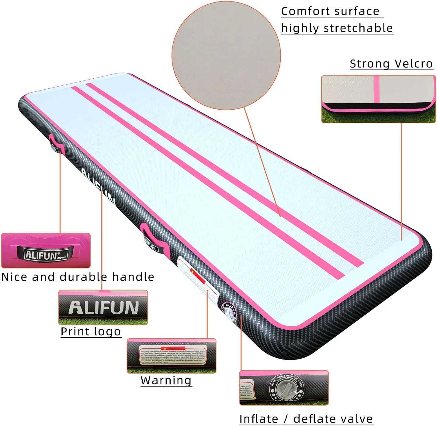 ALIFUN Inflatable Gymnastics Tumbling Track Mat Air Training Mat 6.6-20ft Non Slip for Home/Gym/Yoga with Pump