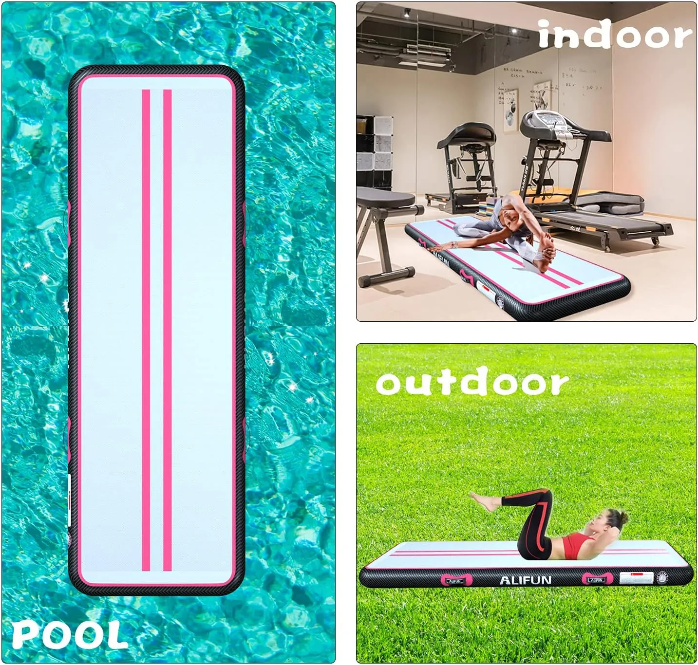 ALIFUN Inflatable Gymnastics Tumbling Track Mat Air Training Mat 6.6-20ft Non Slip for Home/Gym/Yoga with Pump