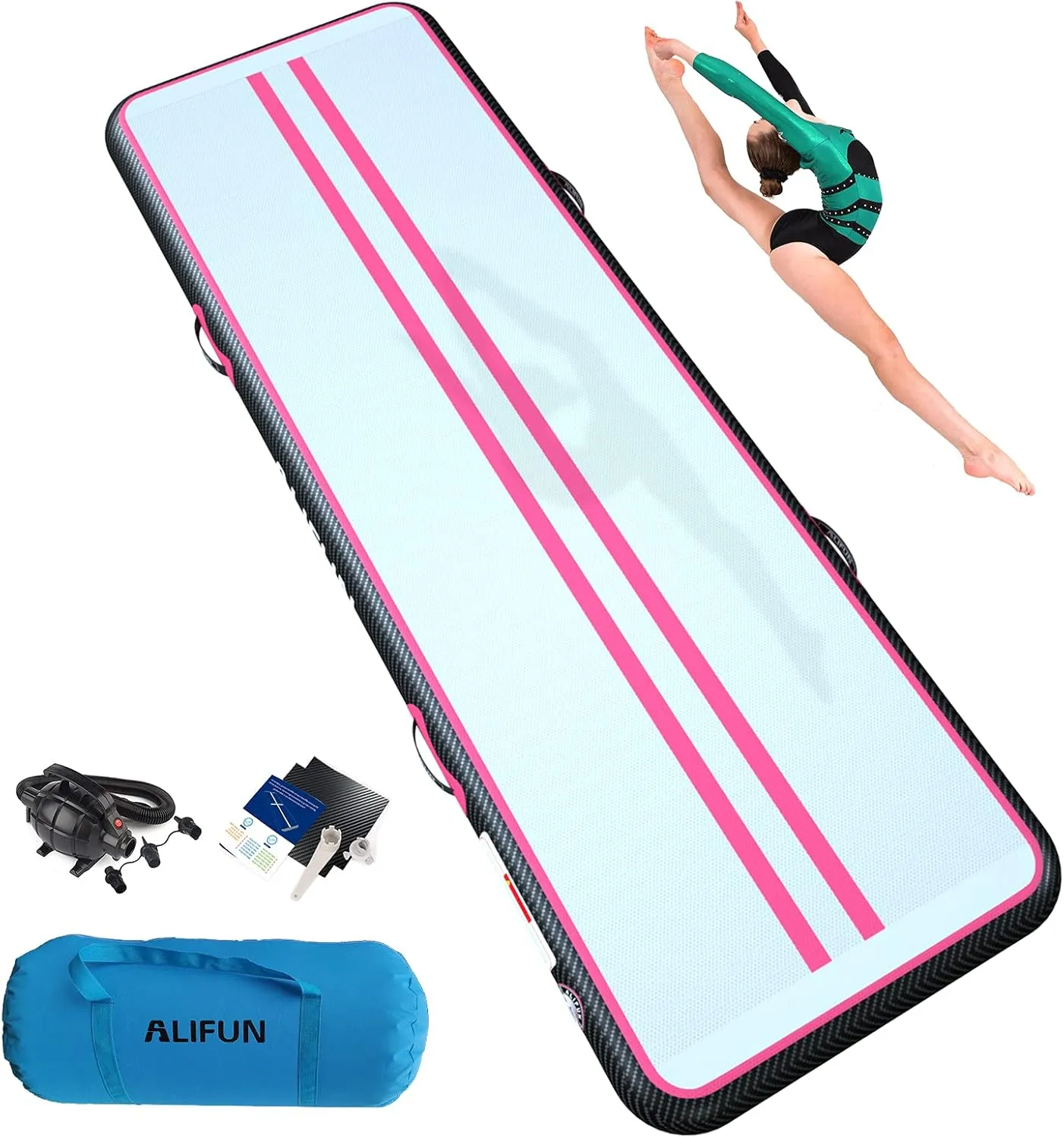 ALIFUN Inflatable Gymnastics Tumbling Track Mat Air Training Mat 6.6-20ft Non Slip for Home/Gym/Yoga with Pump