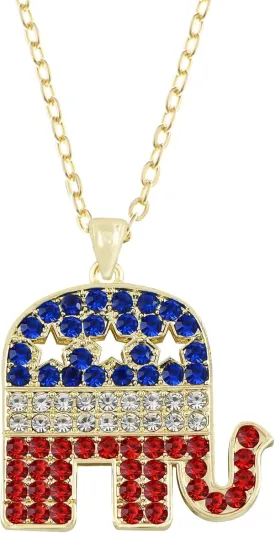 Alilang 4th of July USA American Flag Pendant Lincoln Memorial Round Elephant Necklace Patriotic for Women Men