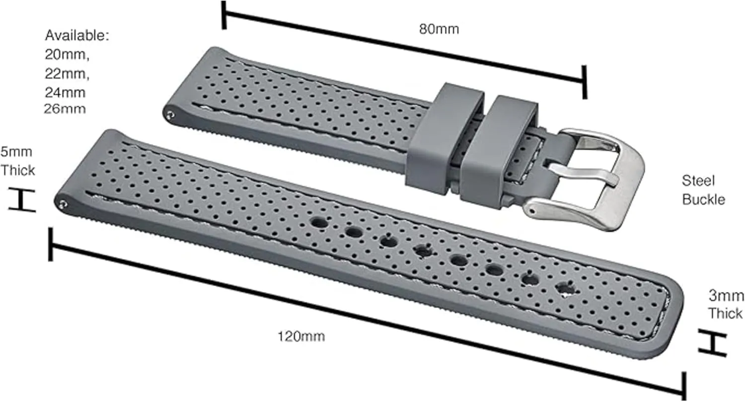 ALPINE Sporty Premium Soft Silicone Adjustable Watch Band - Replacement Rubber Watch Bands for Women & Men - Waterproof Quick Release Watch Straps - Compatible with Regular & Smart Watch Bands