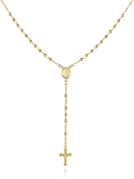 Barzel 18K Gold Plated Virgin Mary Rosary Bead Cross Necklace - Made In Brazil