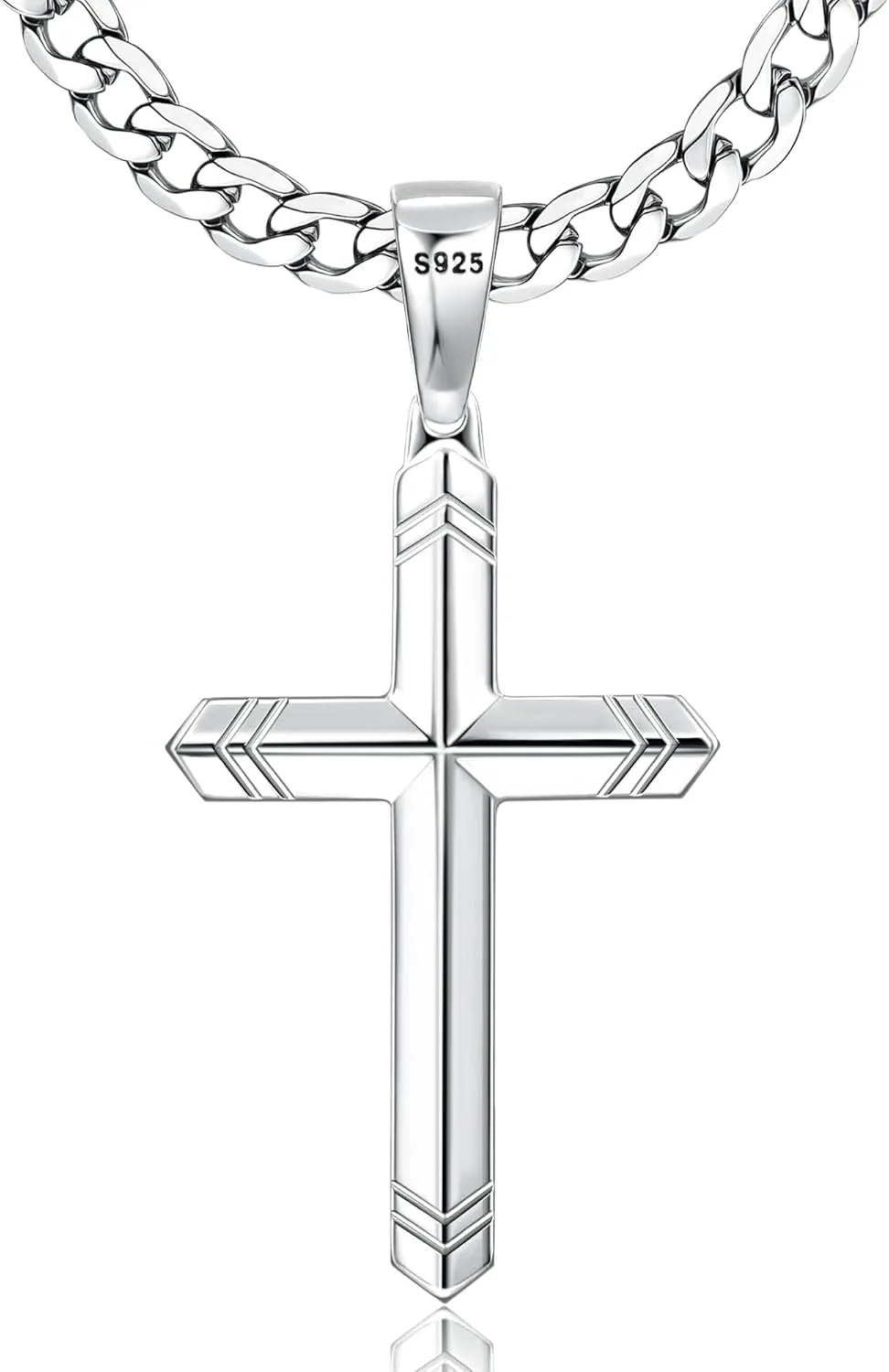 Besteel 925 Sterling Silver Cross Necklace for Men Women, 5MM Durable Stainless Steel Diamond Cut Cuban Link Curb Chain with Silver Cross Pendant, Mens Cross Crucifix Necklaces Jewelry 16-30 Inches