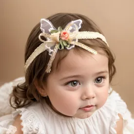 Bethynas White Baptism Christening Headband for Baby Girls Lace Flower Elastic Toddler Headband Butterfly Floral Wedding Hair Accessories for Newborn Infant Girls (Style 5- small butterfly)