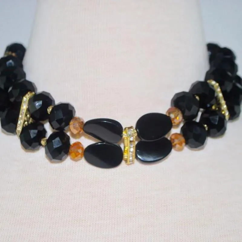 Black And Gold Filled Crystal Rhinestone Choker