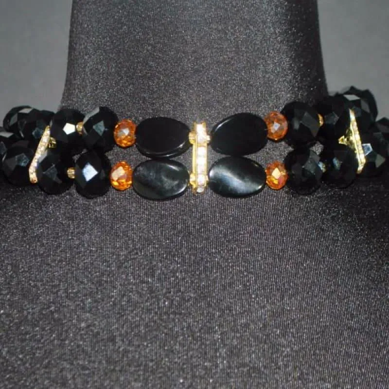 Black And Gold Filled Crystal Rhinestone Choker