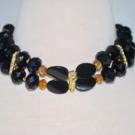 Black And Gold Filled Crystal Rhinestone Choker