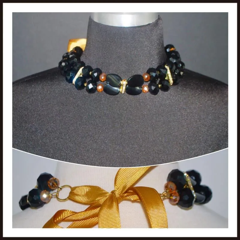 Black And Gold Filled Crystal Rhinestone Choker