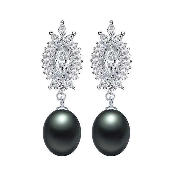 Black Pearl Earrings,AAAA High Quality 925 sterling Silver Jewelry For Women,Fashion Party Earrings