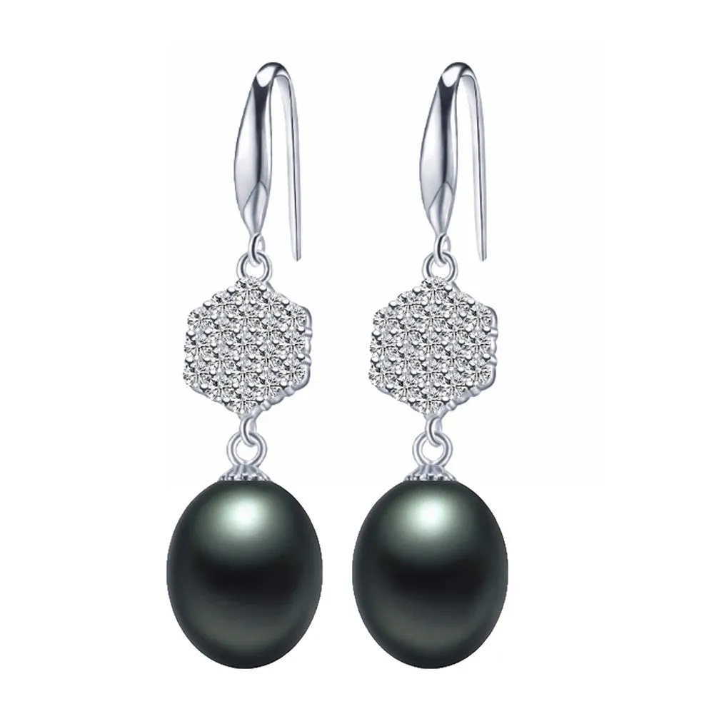 Black Pearl Earrings,AAAA High Quality 925 sterling Silver Jewelry For Women,Fashion Party Earrings