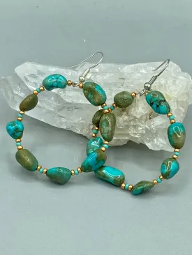 Blue-Green Magnesite Stone Beaded Hoop Earrings, Hippie Vibe, Shabby Chic, Boho Chic, Nature Inspired, Bohemian