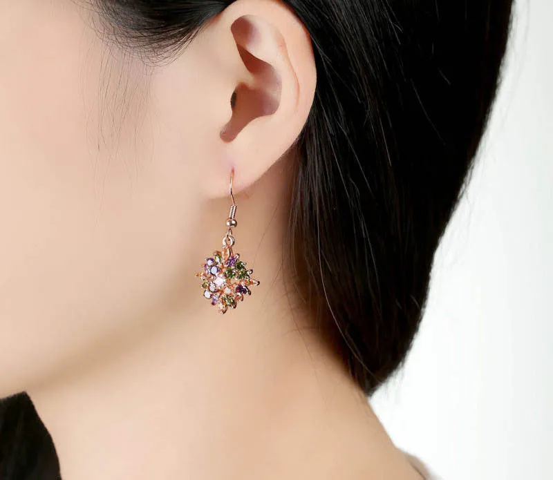 Brand 18K Rose Gold Plated Flower Drop Earrings with Colorful Cubiz Zircon For Women