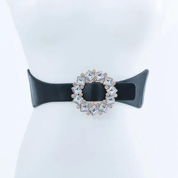 CLEAR STONE FLOWER BUCKLE FASHION BELT