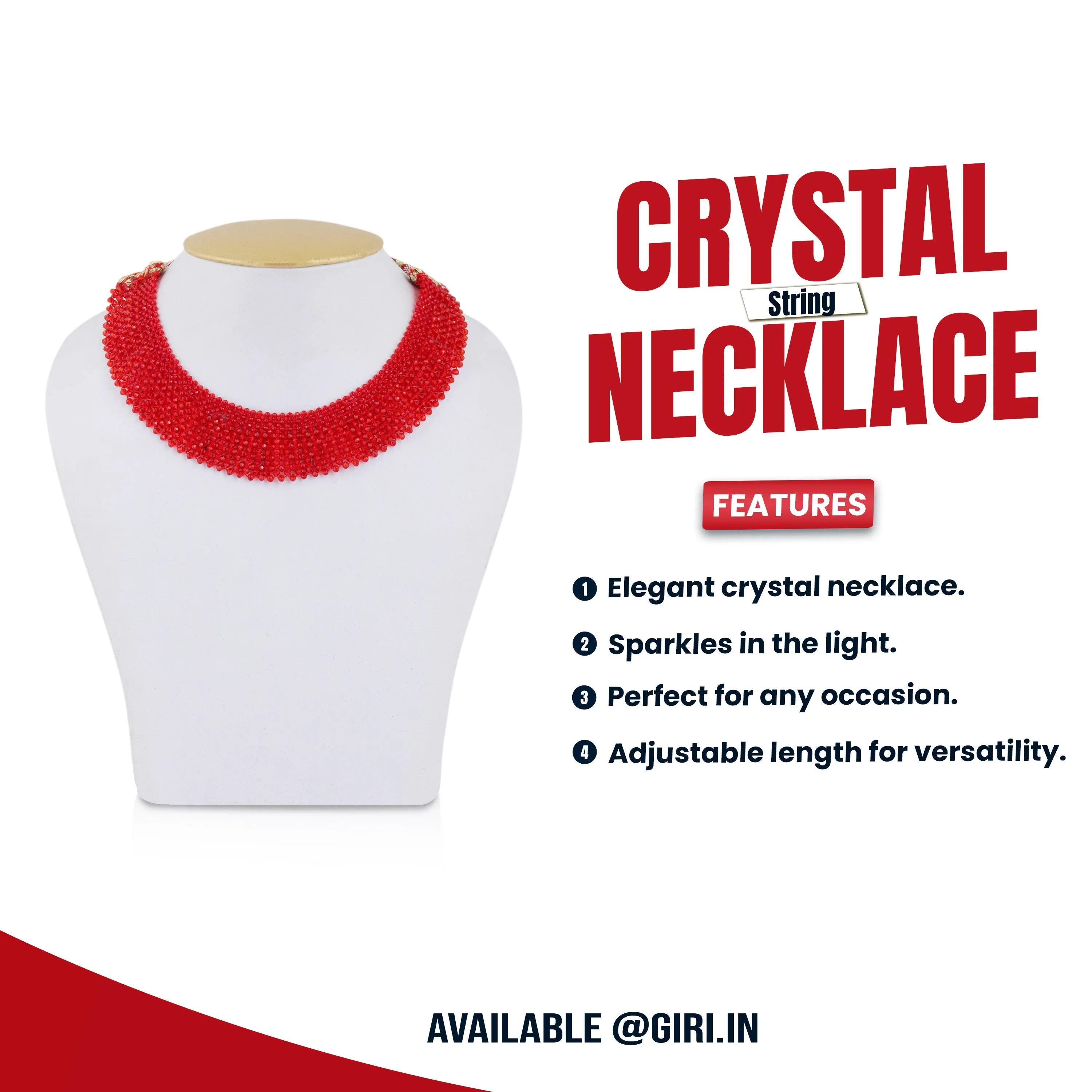 Crystal Necklace - 4 Inches | Crystal Jewellery/ Crystal Beaded Necklace for Women