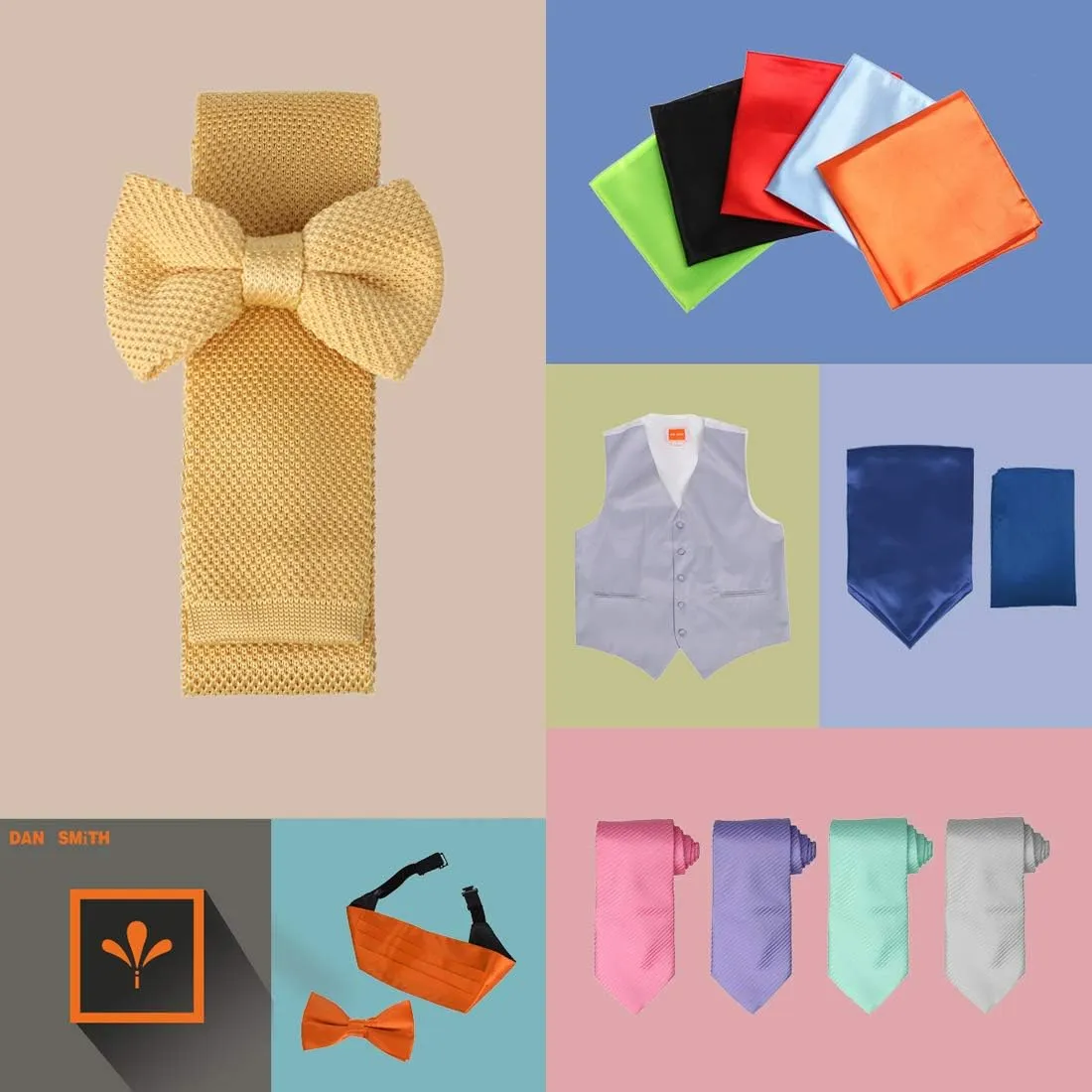 Dan Smith Silk Blend Bowties For Men 25.6"-Neck-Size Clip-On Adjustable Bundle Pre-Tied Bowties