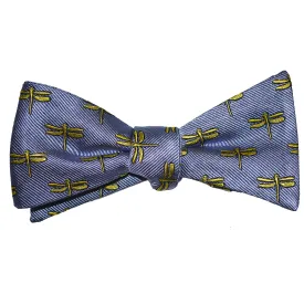 Dragonfly Bow Tie - Yellow on Gray, Woven Silk