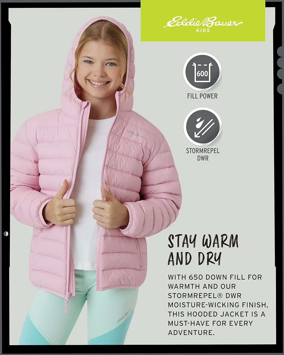 Eddie Bauer Girls' Jacket - CirrusLite Weather Resistant Down Coat for Girls - Insulated Quilted Bubble Puffer (3-20)