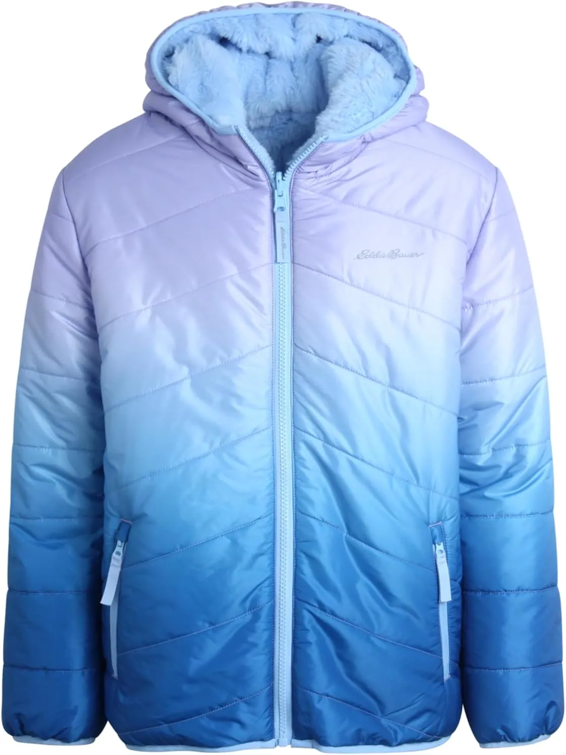 Eddie Bauer Girls' Reversible Jacket - Deer Harbor Waterproof Lightweight Puffer Coat with Faux Shearling Lining (5-20)