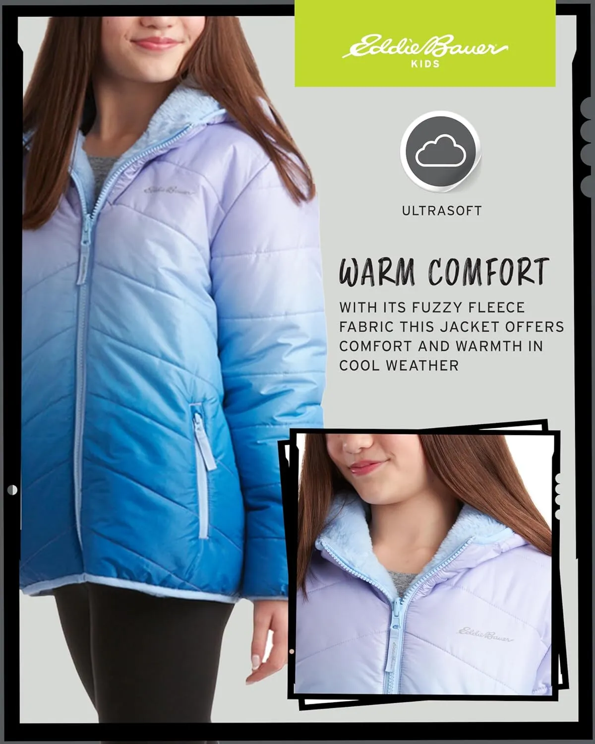 Eddie Bauer Girls' Reversible Jacket - Deer Harbor Waterproof Lightweight Puffer Coat with Faux Shearling Lining (5-20)