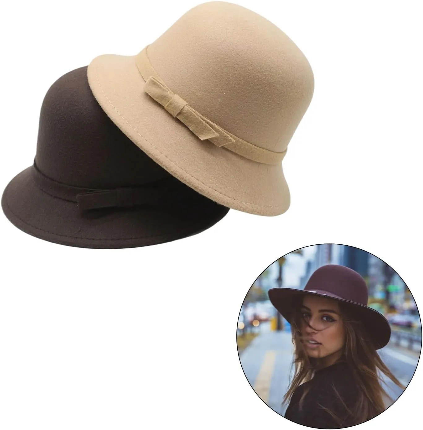 Elegant British Felt Hat Ladies Christmas Carnivals Hat with Bowknot Hat Band Hat for Outdoor