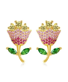 Fashion Multi Color Rose Zircon Copper Stud Earrings
