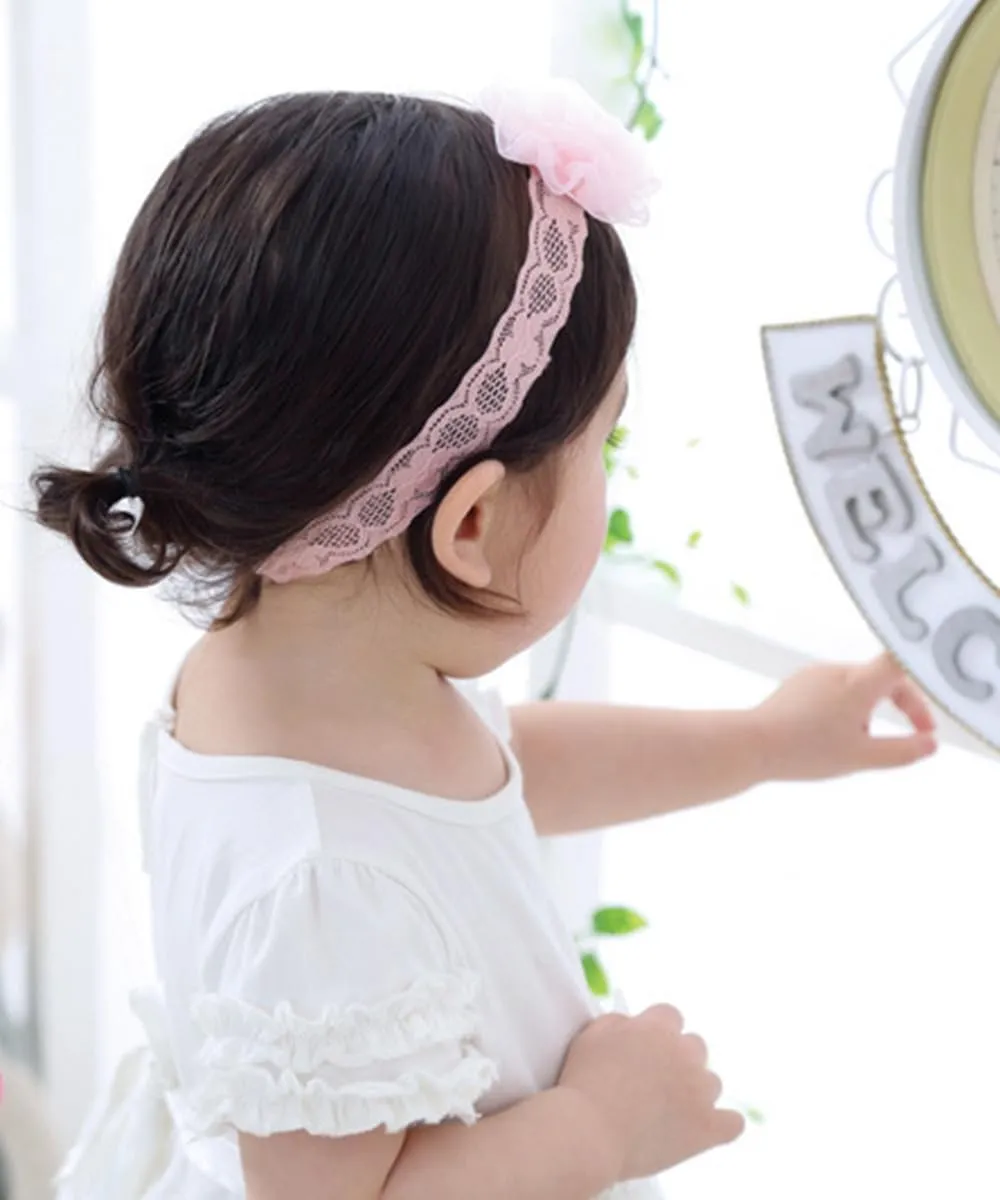 Floral Lace Hair Bow for Baby Girls Soft Stretch Headband for Newborns to Toddlers Baby Shower Birthday Hair Band 0-36 Months (Pink A, Free)