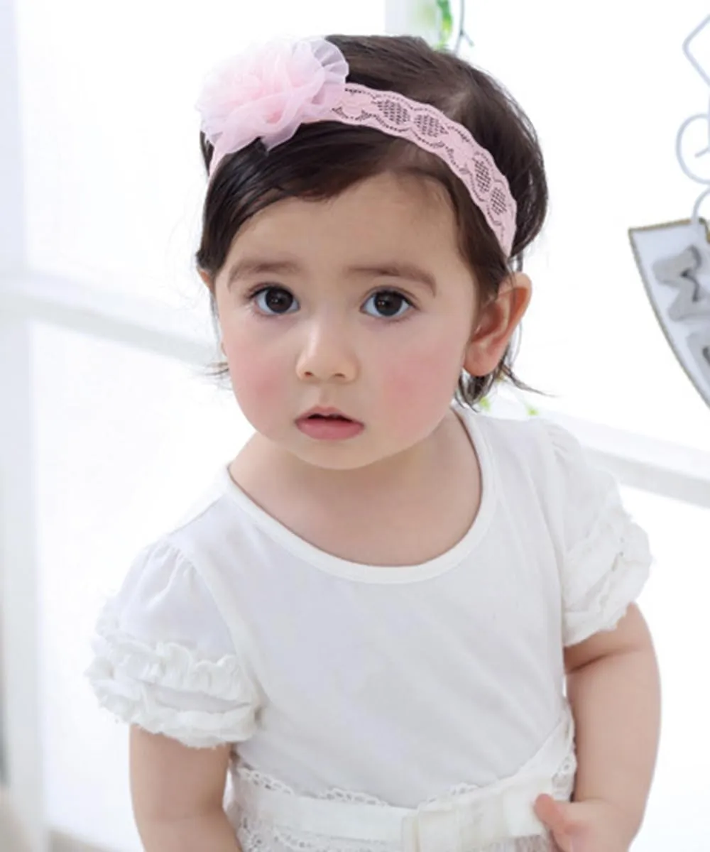Floral Lace Hair Bow for Baby Girls Soft Stretch Headband for Newborns to Toddlers Baby Shower Birthday Hair Band 0-36 Months (Pink A, Free)