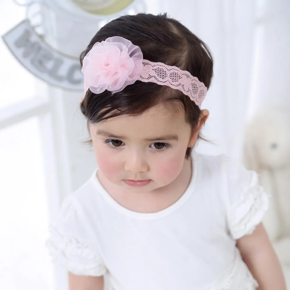 Floral Lace Hair Bow for Baby Girls Soft Stretch Headband for Newborns to Toddlers Baby Shower Birthday Hair Band 0-36 Months (Pink A, Free)