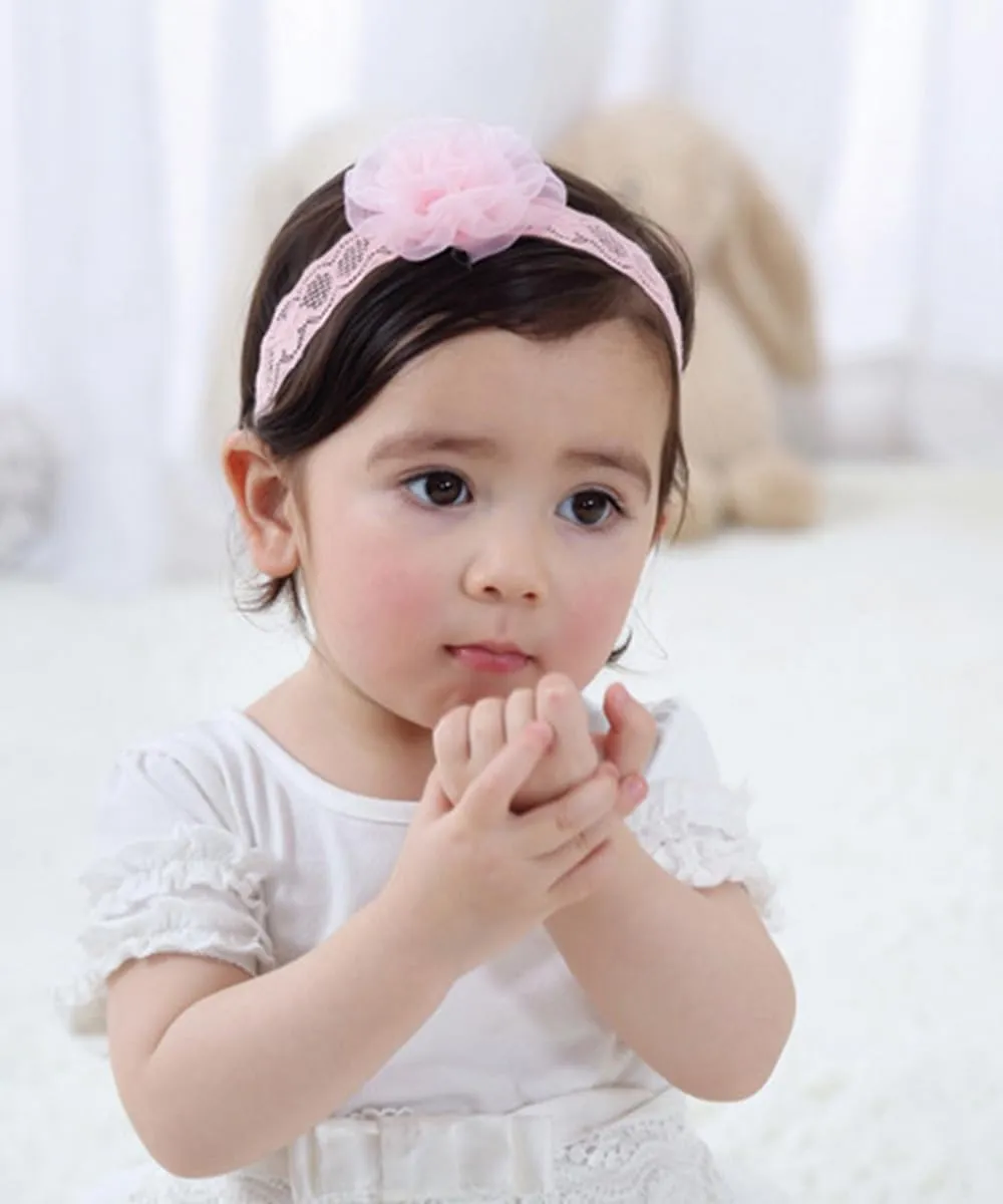 Floral Lace Hair Bow for Baby Girls Soft Stretch Headband for Newborns to Toddlers Baby Shower Birthday Hair Band 0-36 Months (Pink A, Free)