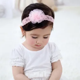Floral Lace Hair Bow for Baby Girls Soft Stretch Headband for Newborns to Toddlers Baby Shower Birthday Hair Band 0-36 Months (Pink A, Free)